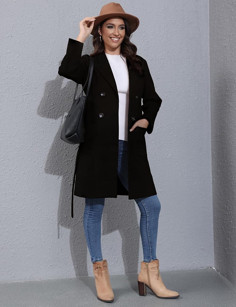 Amazon.com: Hooever Women's Double Breasted Wool Blend Coat